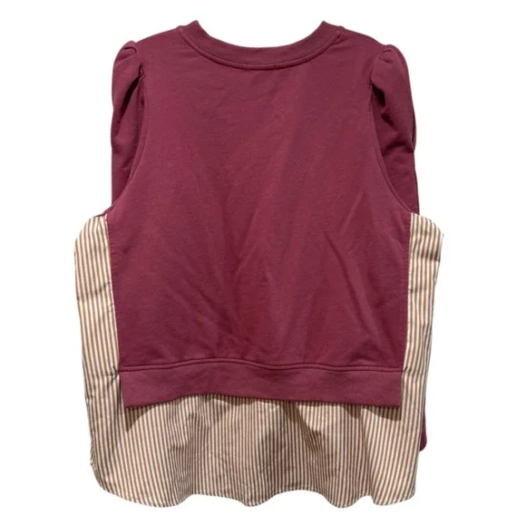 Maeve Anthropologie Layered Tunic Sweatshirt 3X Mixed Media Puff Sleeve Mauve Pi - Picture 4 of 12